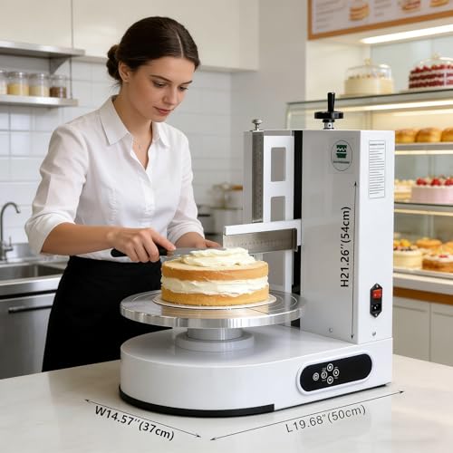 Máquina eléctrica para glaseado de Pasteles con Plato Giratorio, Control LCD Digital y Pausa de un Toque para Estudios de postres y repostería casera. (White 35cm)
