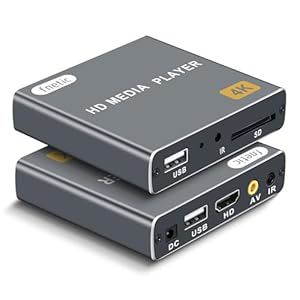 4K Digital Media Player, TV MP4 Video Player with HDMI/AV Output, Digital Signage Mini HD Media Players for USB Drives/SD Cards, H.265/HEVC, Looping, Auto Playback, Grey