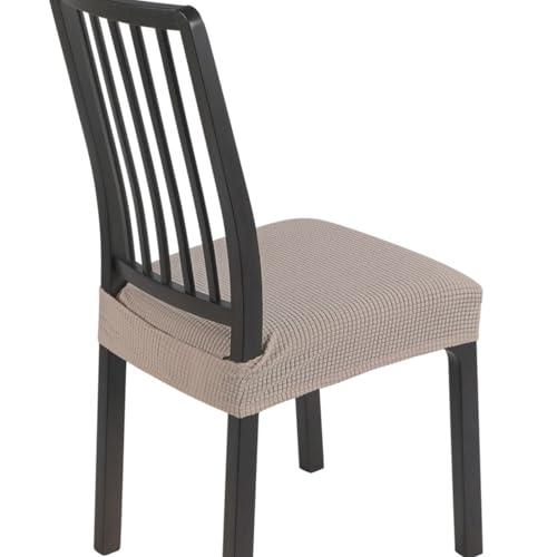 Image of SearchI Stretch Dining Chair Seat Covers Set of 4, Soft Removable Washable Seat Covers for Dining Chairs, Dining Room Seat Cover Protector (Rear-Covered, Waffle Jacquard Taupe)