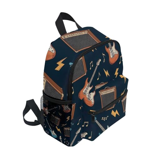 Backpack for Toddler Boys Girls, Cute Guitars Dark Blue Kids Backpacks with Name Tag Kindergarten Backpacks, 3-8 Years2