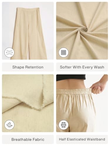 Image of SAADAA Women's Relaxed Fit Mid Rise Airy Linen Wide Leg Pants, High Waist Trousers for Formal, Casual & Office Wear