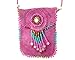 Mia Jewel Shop Authentic Leather Suede Medicine Pouch Seed Bead Fringe Dangle Necklace - Womens Fashion Handmade Bags Boho Travel Accessories (Pink)