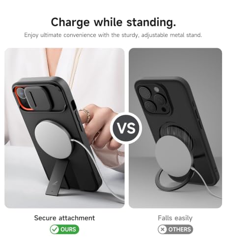 Image of SURITCH for iPhone 15 Case with Magnetic Camera Slide Cover and Adjustable Kickstand, Compatible with MagSafe, Shockproof Bumper Case Slim Protective Cover 6.1 Inch, Black