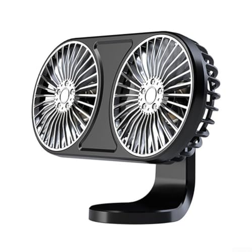 Ventilador de coche de 5 V – Ventilador de vehículo eléctrico USB – Ventiladores de escritorio eléctricos portátiles de doble cabeza – Rotación de 360° – 3 velocidades potentes – Para camión, SUV, RV