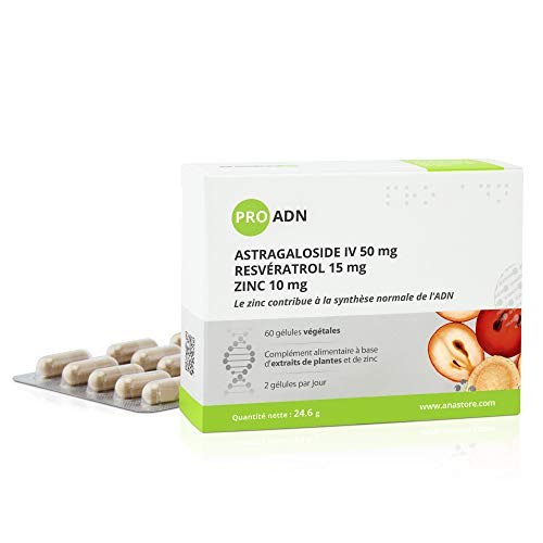 PRO ADN * Astragale, Graines de Raisin, Zinc * 335.54 mg / 60 gélules * Titré à 10% en Astragaloside IV et à 15% en Resvératrol * Antioxydants, Peau (anti-âge)