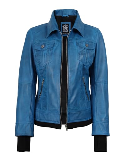 Image of Womens Leather Jacket with Detachable Hood - Real Lambskin Bomber Jacket Thumbholes Women