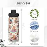 Capybara Tumbler - Cute Insulated Stainless Steel Water Bottle 18oz Vacuum Cup with Leakproof Lid and Carabiner for Boys Girls Kids Gifts - Image 3