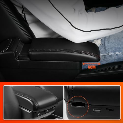 Armrest Box Compatible with Kia Rio 2012 2013 2014 2015 2016, Double Layer Black Leathe Center Console Organizer with 7 USB Ports, Adjustable Armrest Pad, Cup Holder,Ashtray(Black Thread) by BHB - Used condition - Image 6