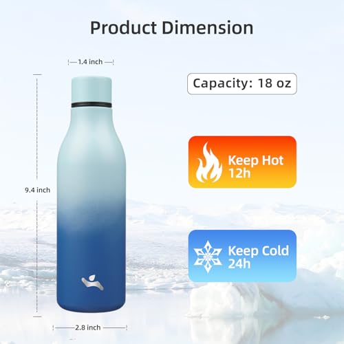 Image of Konokyo Insulated Water Bottle with Strap,18 oz Double Wall Stainless Steel Vacuum Bottles Metal Water Flask,Sky