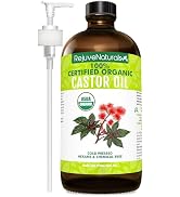 RejuveNaturals Castor Oil (16oz Glass Bottle) USDA Certified Organic, 100% Pure, Cold Pressed, He...