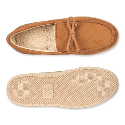 Image of Isotoner Men's Slip-On Indoor /Outdoor Essential Microsuede Boater Moccasin with Memory Foam Comfort Slipper, Cognac, Large