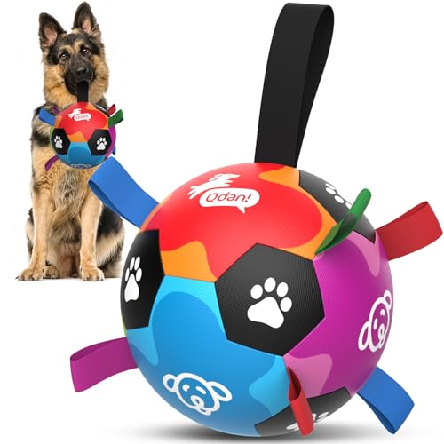 QDAN Dog Toys for Small Dogs, Puppy Toys, Dog Soccer Ball with Straps, Balls for Dogs Toys, Dogs Birthday Gift (5 Inch) Small Colorful