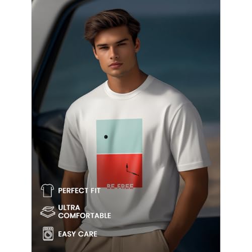 Image of Nobero 100% Cotton T Shirts for Men Stylish | Regular Fit | Graphic Printed T Shirts for Men 180 GSM Combed Cotton | Round Neck Half Sleeve