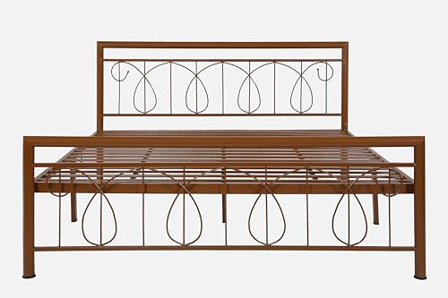 Image of Kovu Metal Queen Size Bed Without Storage | Wrought Iron Double Bed with Headboard & Footboard | Sturdy Powder Coated Platform Bed Queen Size Cot for BedroomLivingRoom Brown (75x60)