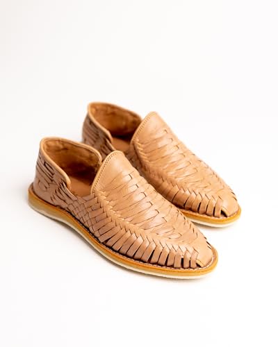 Mexico en la Piel Handmade Leather Huarache Sandals for Men - Genuine Tan Leather, Slip-On, Breathable Design, Ultra Comfortable Insole, Casual and Beach-Ready Shoes, Sizes 7-13 US2