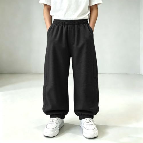 Boys Baggy Sweatpants Casual Straight Leg High Waist Elastic Jogger Pants - image 2