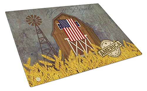 Tabla de Cortar Decorativa de Vidrio Templado Caroline's Treasures Patriotic Barn Land of America, Forma Rectangular, Tamaño Grande miniatura 1