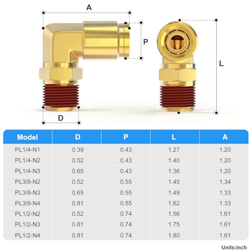 Image of TAILONZ PNEUMATIC 2PCS 1 /2 inch Tube OD x 3 /8 inch NPT Thread DOT Elbow Out Pipe Air Fittings, Push to Connect Fittings Air Brake Pipe Fittings for Cars, Trucks, Air Brake Systems, Etc.