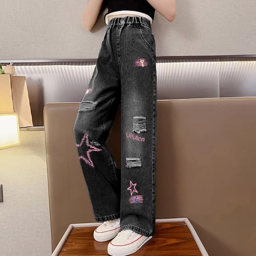 Little Girl Baggy Ripped Jeans Heart Applique High Rise Jeans Floor Length Toddler Clothes for Girls Black4