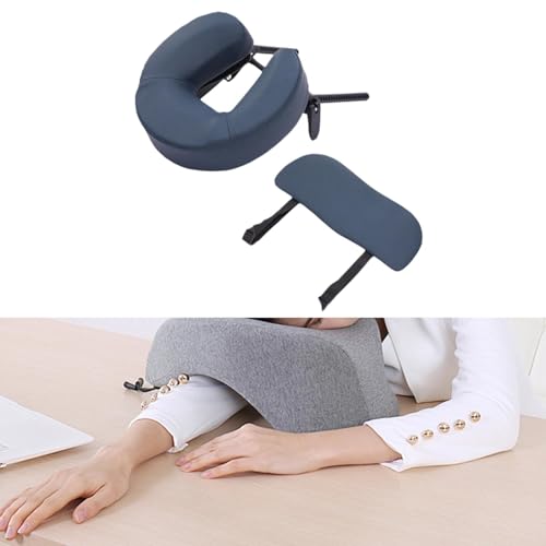 Têtière table de massage en PU robuste avec support visage et repose-bras éponge bleu - 3