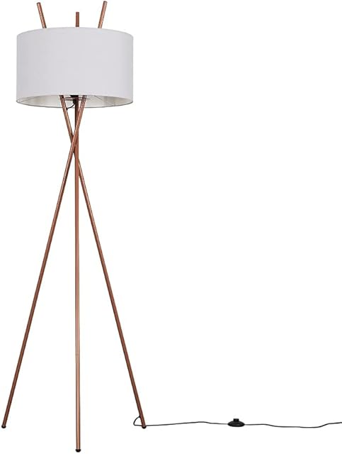 MiniSun Modern Copper Metal Crossover Design Tripod Floor Lamp with a Pale Grey Cylinder Shade