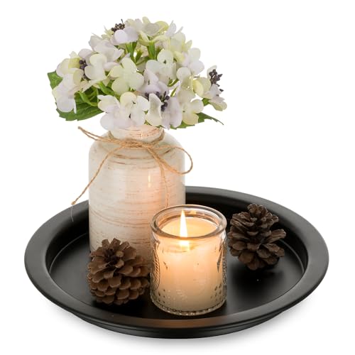 Sziqiqi Kerzenhalter Kerzentablett 25cm, Schwarze Kerzenständer für Stumpenkerzen Dekoratives, Runder Dekoteller Kerzenständer aus Metall für Couchtisch Organizer Kerzenteller für Esstisch Bad Küche