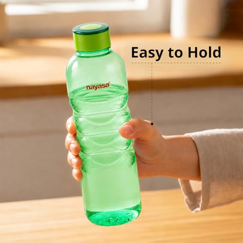 Image of Nayasa Revello 1000 ML Pet Plastic Fridge Water Bottles Set of 6 | BPA Free | Leak Proof | Airtight Lid | Green