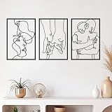 ESTART Minimalistische Metall Wanddekoration, 3 Stück, Valentinstag, Liebhaber, Kuss, Hand, Umarmen, Ästhetisch, Zum Aufhängen für Schlafzimmer, Badezimmer