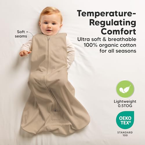 Image of 2-Pack Baby Sleep Sacks, Zipper Wearable Blanket - 100% Organic Cotton 0.5TOG, Soft Lightweight Toddler Sleeping Sack 12-24 months, Easy to Wear Newborn Swaddles Sleepsack (Ecru, L)