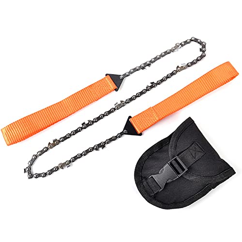 Sierra de mano con asas de cuerda y bolsa de almacenamiento para viajes de emergencia al aire libre, camping, herramienta de supervivencia, corte de árboles, caza y polación, color naranja