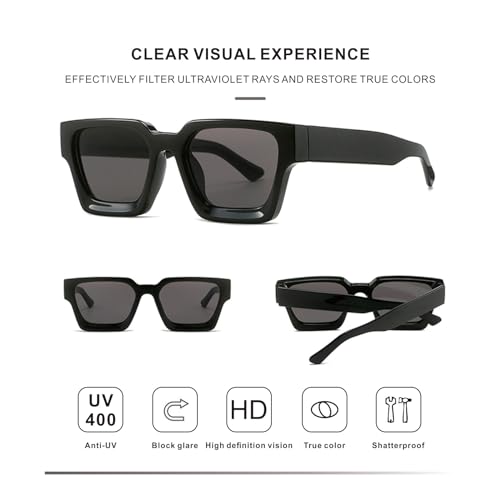 Retro Thick Square Frame Sunglasses for Women Men Chunky Rectangle Sun Glasses Style Black Shades3