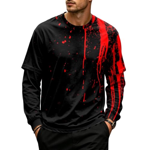 Halloween Long Sleeve Tshirts Shirts for Men Faux 2-Piece Pullover Top