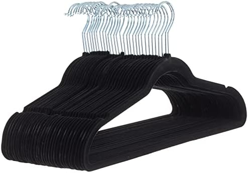Amazon Basics Slim Velvet Non-Slip Suit Hangers - 30-Pack, Black/Silver - View 3