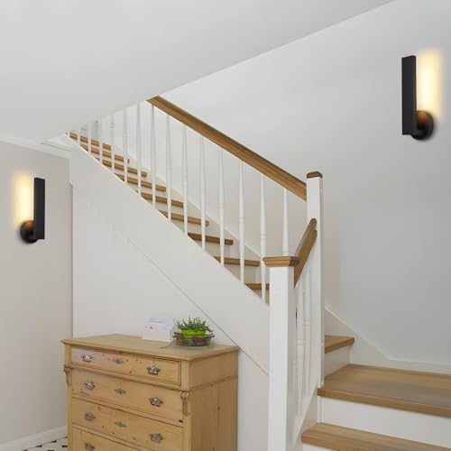 Image of Aluminum LED 18W Modern Wall Sconces Set of 2 Matte Black Waterproof Sconce Wall Lighting Indoor Outdoor Hardwired Wall Lights for Office,Porch, Bedroom, Bathroom, Living Room,Stairway