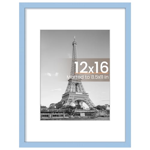 Image of upsimples 12x16 Picture Frame, Display Pictures 8.5x11 with Mat or 12 x 16 Without, Wall Hanging Poster Frames, Blue, 1 Pack