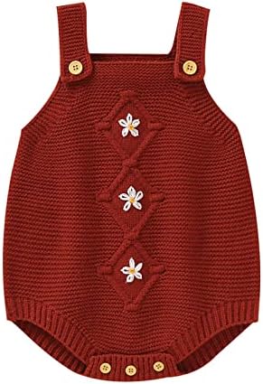 Warm Newborn Infant Baby Knitted Romper Cotton Sleeveless Boy Girl Flower Sweater Clothes Baby (Red, 6-9 Months)