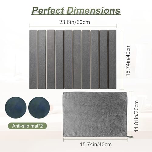 0510sker Dish Drying Mat Large Stone Dish Drying Mat For Kitchen Counter Collapsible Quick-Drying Sleek Diatomaceous Versatile Stone Drying Mats For Cups Dishes Bottles Marble (black, 16''X24'') by 0510SKER - Used condition - Image 3