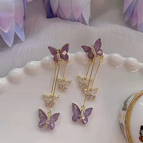 Crystal Butterfly Tassel Earrings 3D Long Butterfly Earrings Animal Drop Dangle Charm Earrings For Women Girls (A) #TOP3