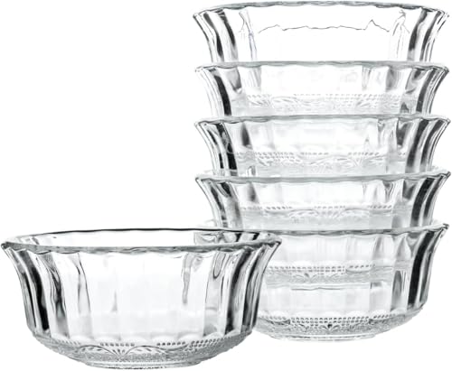 HillSpring Dessertschalen Glas 280 ml Kleine Glasschalen für Desserts Snacks Obst oder Nüsse Set mit 6 Strukturierten Dessertschalen 12 cm Servierschalen für Küche & Tischdekoration