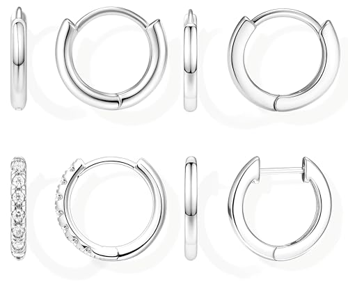 Image of Small Gold Huggie Hoop Earrings Set for Women Men Hypoallergenic 14K Plated Stack Cartilage Earrings, Sterling Silver Multiple Piercing Lightweight Mini Thin Cute Dainty Trendy Jewelry Gifts for Women