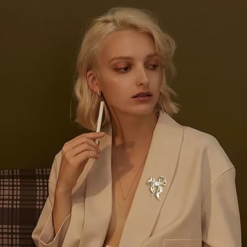 Image of Pearl Bow Knot Brooch Lapel Pin Ribbon Bowknot Pins Elegant Clothes Dress Sweater Hat Suit Backpack Corsage Accessories Brooches Fashion Birthday Christmas Jewelry Gifts for Women Mom