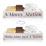 Yookeer S'mores Station Box Farmhouse S'mores Bar Holder Farmhouse Kitchen Smores Box Wood White Rustic Decor Roasting Smores Container Organizer for Camping Outdoor BBQ Housewarming