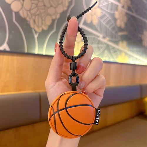 Image of Leather Ball Keychain Wristlet Sports Key Ring Car Key Wallet Backpack Bag Gym Accessories Gifts for Men Women
