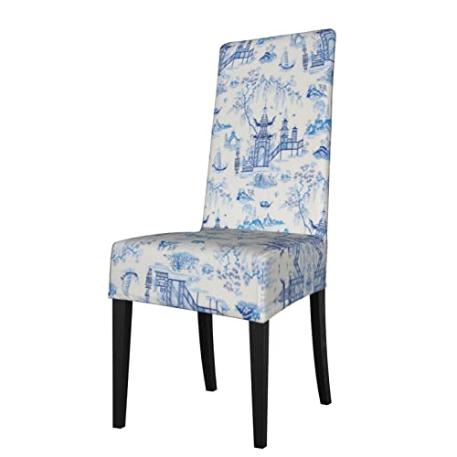 Halinny Retro Chinese Style Chinoiserie Blue And White Dining Chair Covers, Stretch Removable Washable Dining Chair Protector Slipcovers For Home, Kitchen, Party, Restaurant #TOP17