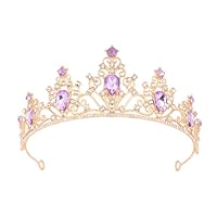 EXIPSAT Goldene Krone mit Lila Steinen, Universal Haarschmuck Diadem für Damen und Kinder, Perfekt für Party, Hochzeit und Andere Anlässe