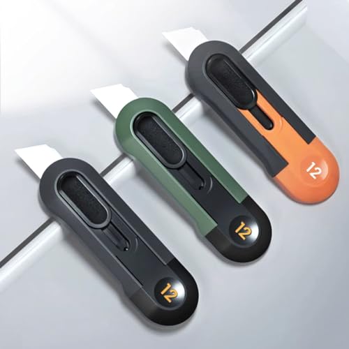 Image of Small Utility Knife, 3PCS Box Cutters, Retractable Letter Opener, Sharp Cartons Cardboard Cutter Razor Knife for Travel and DIY, Smooth Mechanism Perfect for Office and Home Use