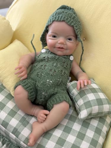 Muñeco bebé silicona realista 33 cm niño abierto boca miniatura 6