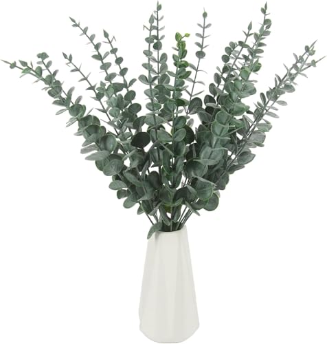 Image of HOMEVERSE 05pcs Artificial Faux Eucalyptus Stems with Fake Leaves, Artificial Greenery Eucalyptus Stems for Wedding Bouquet Centerpiece for Table Decoration (Vase Not Include - Green-05pcs)