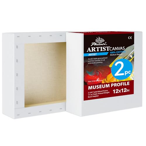 PHOENIX 12x12 Inch 2 Pack 2 3/8 Inch Thick Museum Canvas
