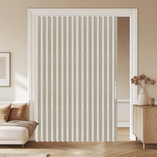 Image of AJAZZ 100% Blackout Accordion Door Curtains Magnetic Door Curtain Blackout Curtains for Bedroom, Doorway Curtain Sets Included Tracks (1 Pack, 72W x 79 L, Cream White)